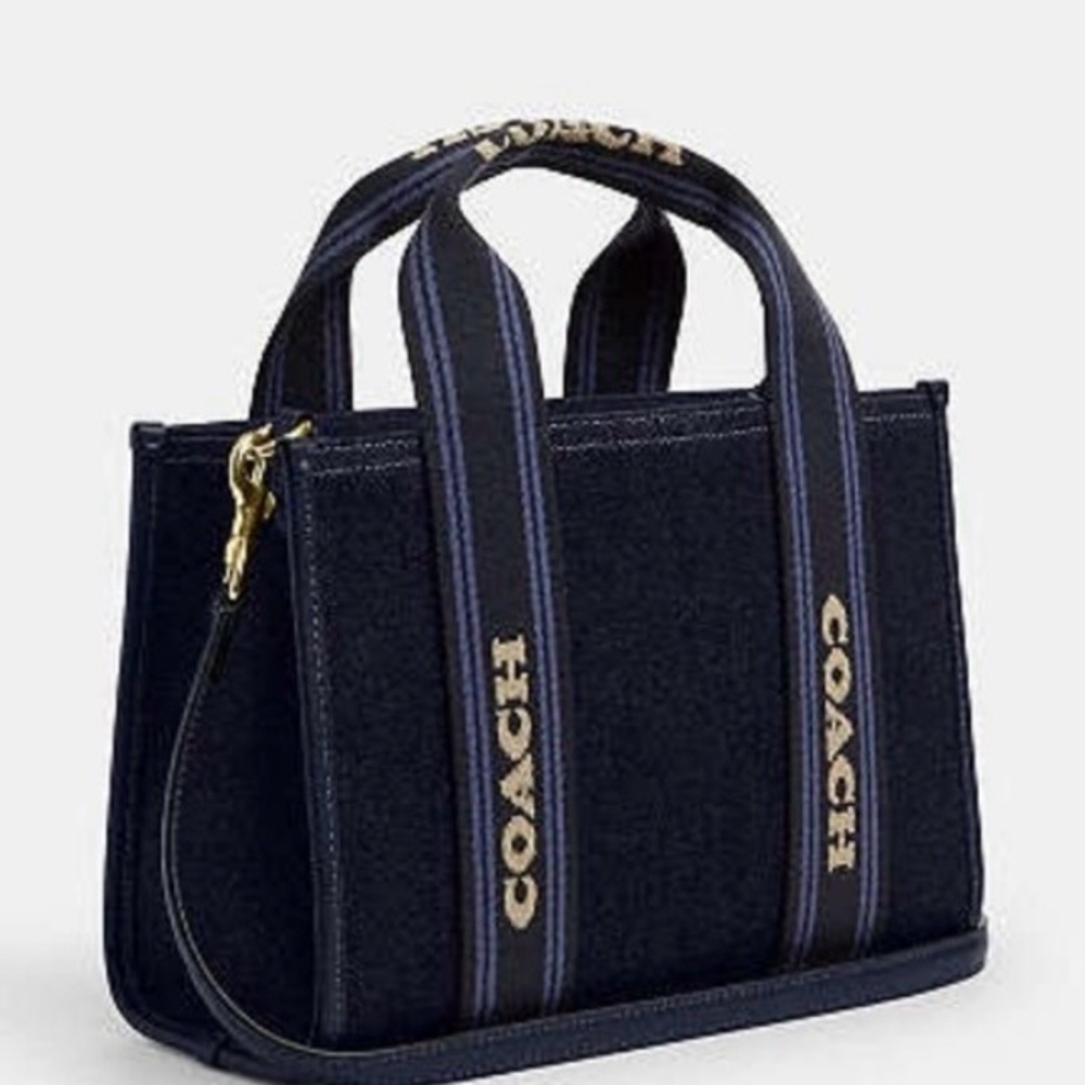 Coach Navy Blue Canvas Tote with Striped Handles - Picture 2 of 16